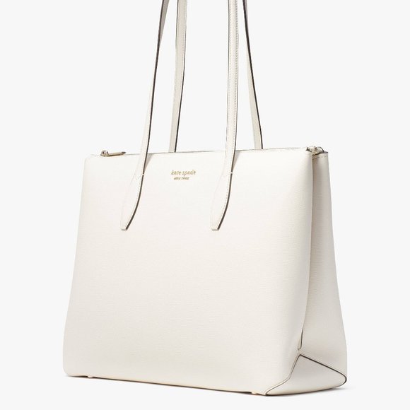 New Kate Spade All Day Large Zip-Top Tote Crossgrain Leather Parchment - Picture 1 of 5